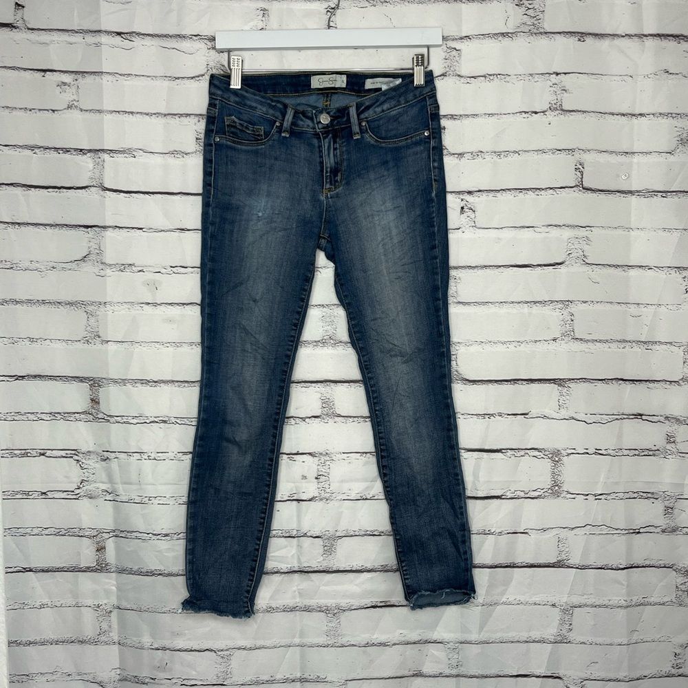 Jessica Simpson Kiss Me Mid Rise Skinny Jeans Women’s 27 Blue Faded Hem Stretch